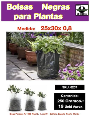 BOLSA NEGRA C/FUELLE. 25X30X0,8 250 GRAMOS