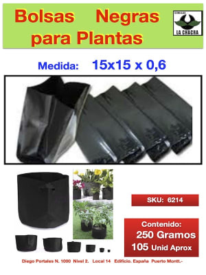 Bolsa Negra c/Fuelle 15x15x0,6. 250 Gramos