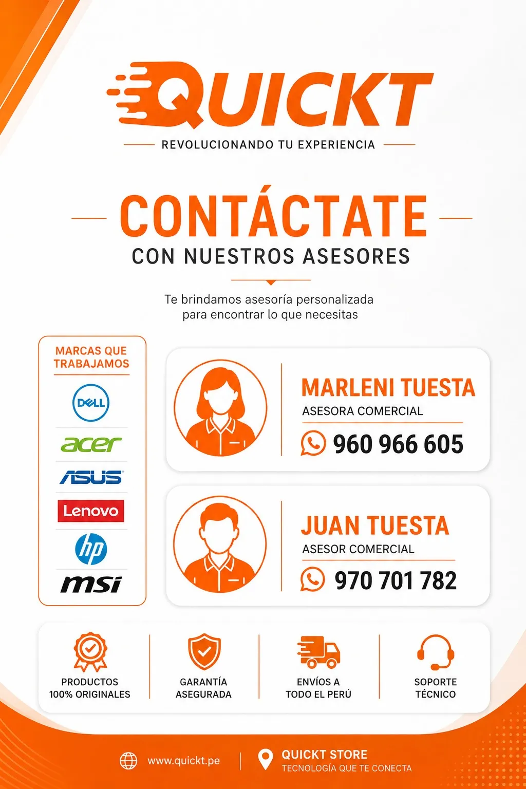 Contáctanos - Asesores comerciales QuickT