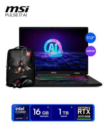 MSI PULSE17 IA C1VGKG ULTRA 7 155H SSD 1TB RAM 16GB DDR5 TARJETA RTX 4070 8GB PANTALLA 17.3 165H1