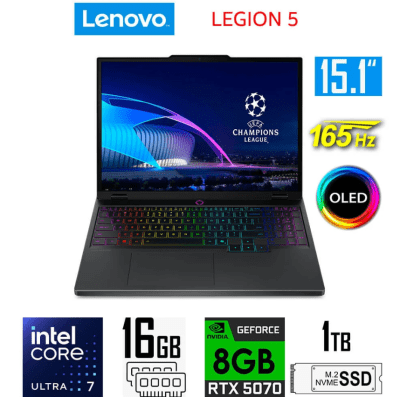 LEGION 5 15IAX10 CORE U7 225HX, SSD 1TB, RAM 16GB DDR5, PANTALLA 15.1 OLED, TARJETA RTX 5070 8GB1