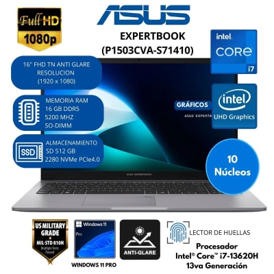LAPTOP ASUS EXPERTBOOK P1 P1503CVA-S71410 I7-13620H 16GB DDR5 SSD 512GB 15.6 FHD ( 90NX0881-M01JS0 )