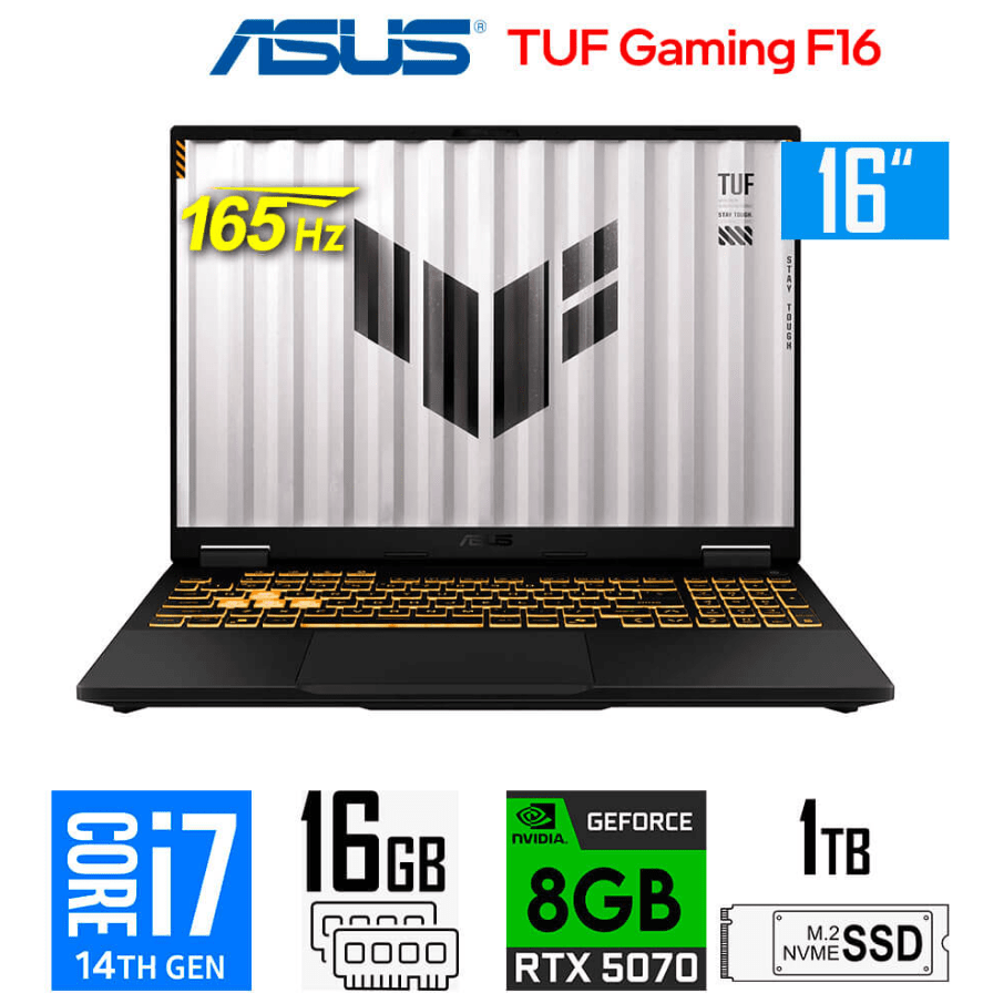 ASUS  TUF F16 CORE i7 14650HX 16GB DDR5 1TB SSD RTX 5070 8GB 16¨ WUXGA WIN11 (FX608JPR'WH74) 0
