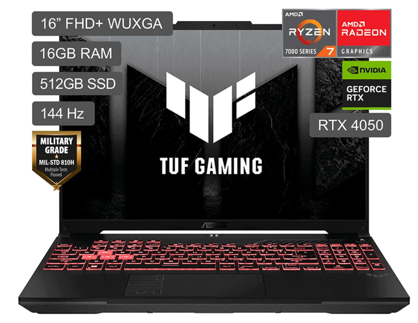 ASUS TUF A16 RYZEN 7 7445HS 512GB SSD  16 RAM DDR5 RTX4050 6GB 16 WUXGA 0