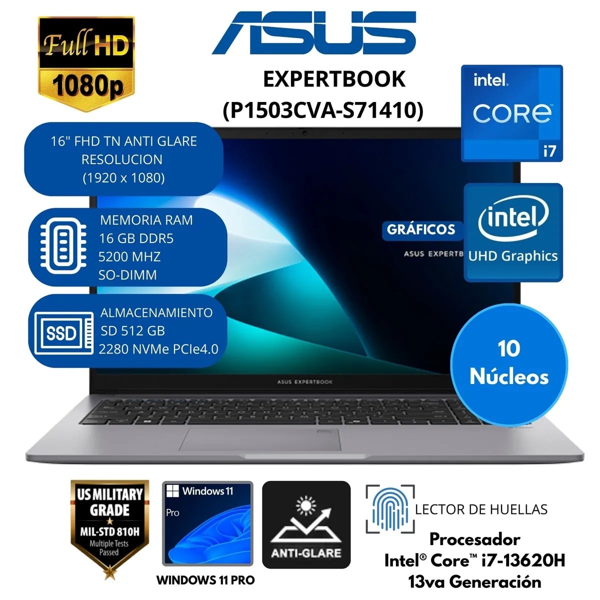 LAPTOP ASUS EXPERTBOOK P1 P1503CVA-S71410 I7-13620H 16GB DDR5 SSD 512GB 15.6 FHD ( 90NX0881-M01JS0 )5