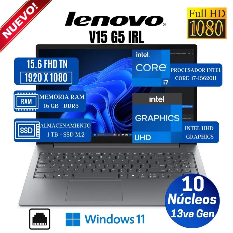 LENOVO V15 G5 IRL CORE I7-13620H 16GB RAM DDR5 1TB SSD 15.6