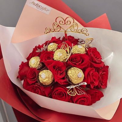 RAMO BUCHON 20 ROSAS Y FERREROS