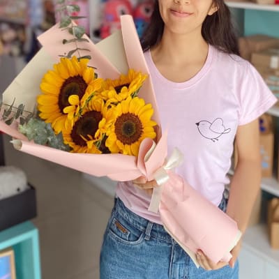 RAMO 4 GIRASOLES Y FOLLAJE