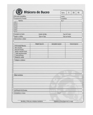 BITÁCORA DE BUCEO SUPERVISOR CON CHECK LIST