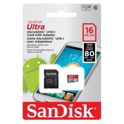 MICRO SD 16 GB SANDISK ® CLASE 10 VEL 80X1