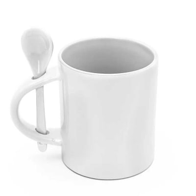 SUBLIMACION TAZON 11 OZ CON CUCHARA SELLO NEGRO (AAA) POR UNID.  TPSBB-181