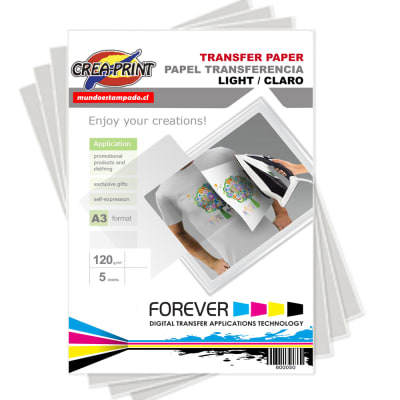 PAPEL TRANSFER TELAS CLARAS TAMAÑO A3  5 UNIDADES
