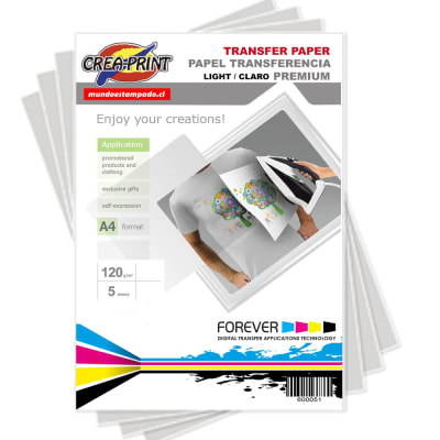 PAPEL TRANSFER TELAS CLARAS TAMAÑO A4 5 HOJAS