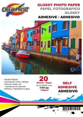 PAPEL CREAPRINT 135GRS ADHESIVO GLOSSY A4 X 20 UNIDADES PAPEL CREAPRINT 135GRS ADHESIVO GLOSSY A4 X 20 UNIDADES