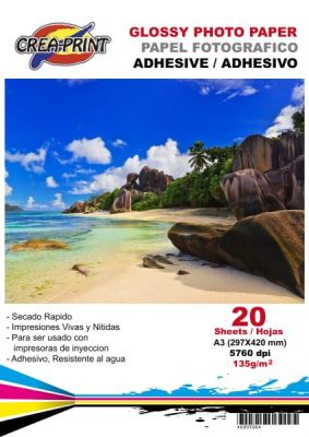 PAPEL CREAPRINT 135GRS ADHESIVO GLOSSY A3 X 20 UNIDADES1
