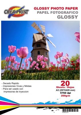 PAPEL CREAPRINT 200GRS GLOSSY A3 X 20 UNIDAD PAPEL CREAPRINT 200GRS GLOSSY A3 X 20 UNIDAD