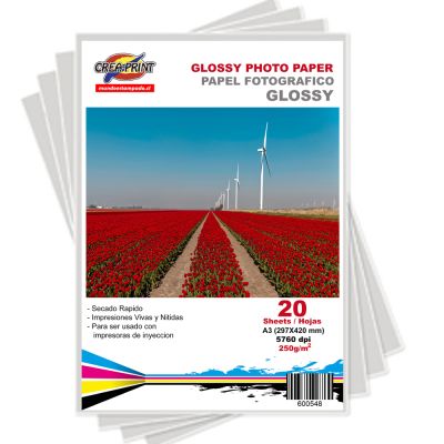 PAPEL CREAPRINT 250 GRS GLOSSY A3 X 20 UNIDAD PAPEL CREAPRINT 250 GRS GLOSSY A3 X 20 UNIDAD