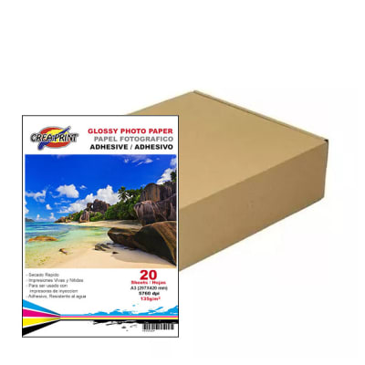 CAJA DE 25 RESMAS PAPEL FOTOGRAFICO BRILLANTE ADHESIVO135GRS/A3/20 UNID1