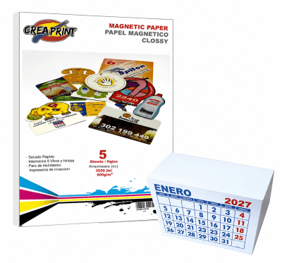 PACK 100 MINI CALENDARIO + 10 HOJAS PAPEL MAGNETICO A41