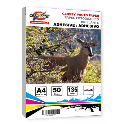 PAPEL FOTOGRAFICO ADHESIVO CREAPRINT 135GRS GLOSSY A4 X 50 UNIDADES