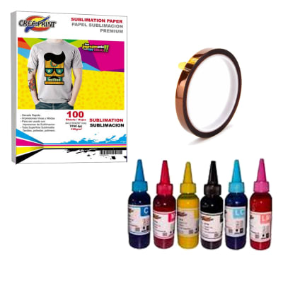 Pack Sublimacion (100 hojas papel A4 + 600 ml de tinta Sublimacion + Tape)1