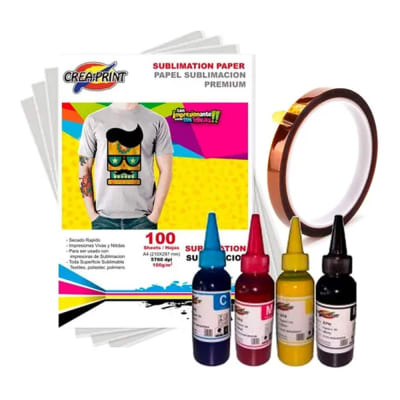 Pack Sublimacion (100 hojas papel A4 + 400 ml de tinta Sublimacion + Tape)1