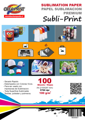 SUBLIMACION TAMAÑO A4 100 UNIDADES MOD SUBLIPRINT1
