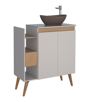 MUEBLE BAÑO MADERA LOTUS 80 NUDE TAPA VIDRIO TEM1