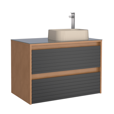 MUEBLE BAÑO MADERA OSAKA 80 NEGRO TAPA VIDRO