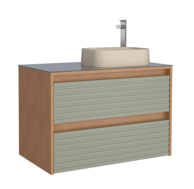 MUEBLE  BAÑO MADERA OSAKA 80 VERDE TAPA VIDRO