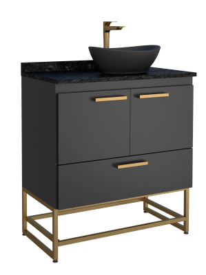 MUEBLE BAÑO MADERA PATAS SUEZ NEGRO ENCIMERA GRANO