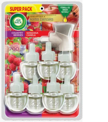 AIR WICK DESODORANTE ELÉCTRICO 7 CARGAS + UN DISPENSADOR BERRIES Y MANZANA CANELA