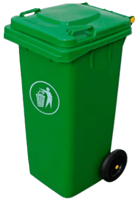 BASURERO PLÁSTICO 120 LT CON TAPA Y RUEDAS COLOR VERDE