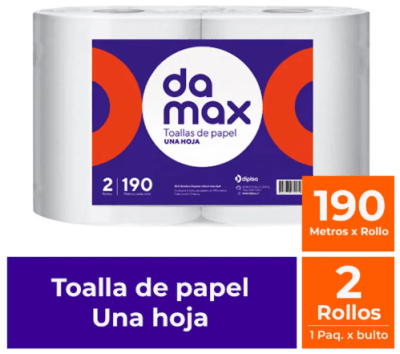 DAMAX TOALLA JUMBO HOJA SIMPLE 190 MT X 2 ROLLOS
