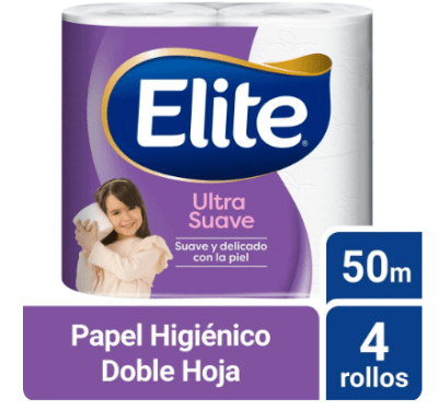 ELITE PAPEL HIGIÉNICO 50 MT DOBLE HOJA PACK 4 UN