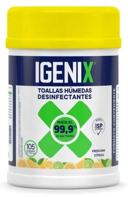 IGENIX TOALLA HÚMEDA DESINFECTANTE FRASCO 105 UN FRESCURA CÍTRICA