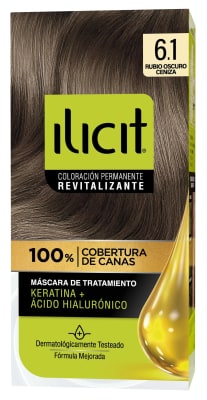 ILICIT TINTURA CAPILAR KERATINA + ÁC. HIALURÓNICO 6.1 RUBIO OSCURO CENIZA