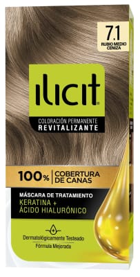 ILICIT TINTURA CAPILAR KERATINA + ÁC. HIALURÓNICO 7.1 RUBIO MEDIO CENIZA