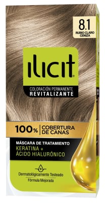 ILICIT TINTURA CAPILAR KERATINA + ÁC. HIALURÓNICO 8.1 RUBIO CLARO CENIZA