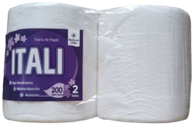 ITALI TOALLA PAPEL 200 MTS HOJA SIMPLE JUMBO PACK 2 ROLLOS