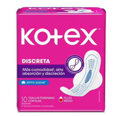 KOTEX TOALLA HIGIENICA 10 UN CON ALAS EXTRASUAVE