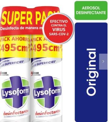 LYSOFORM DESINFECTANTE SPRAY 495 CC PACK 2 UN ORIGINAL