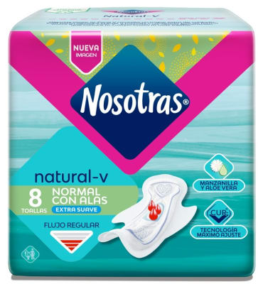 NOSOTRAS TOALLA HIGIÉNICA 8 UN NATURAL-V NORMAL CON ALAS MANZANILLA Y ALOE
