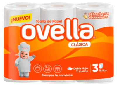 OVELLA TOALLA PAPEL PREPICADA DOBLE HOJA 11 MT X 3 ROLLOS