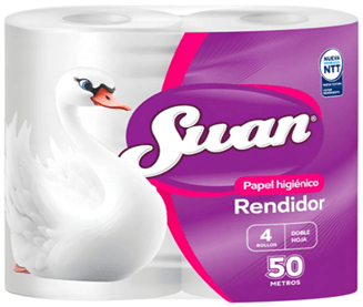 SWAN PAPEL HIGIÉNICO DOBLE HOJA 50 MT X 4 ROLLOS RENDIDOR
