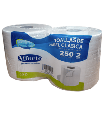 AFFECTO TOALLA PAPEL JUMBO 250 MTS DOBLE HOJA PACK 2 ROLLOS