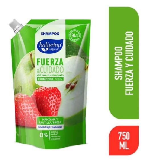 BALLERINA SHAMPOO 750ML DOYPACK FUERZA & CUIDADO MANZANA, FRUTILLA/FRESA1