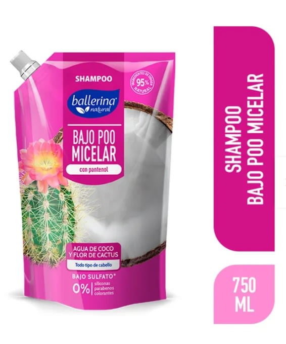 BALLERINA SHAMPOO 750ML DOYPACK MICELAR AGUA DE COCO Y FLOR DE CACTUS1