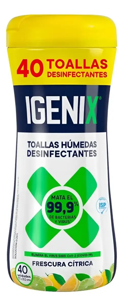 IGENIX DESINFECTANTE TOALLA HÚMEDA 40 UN POTE2