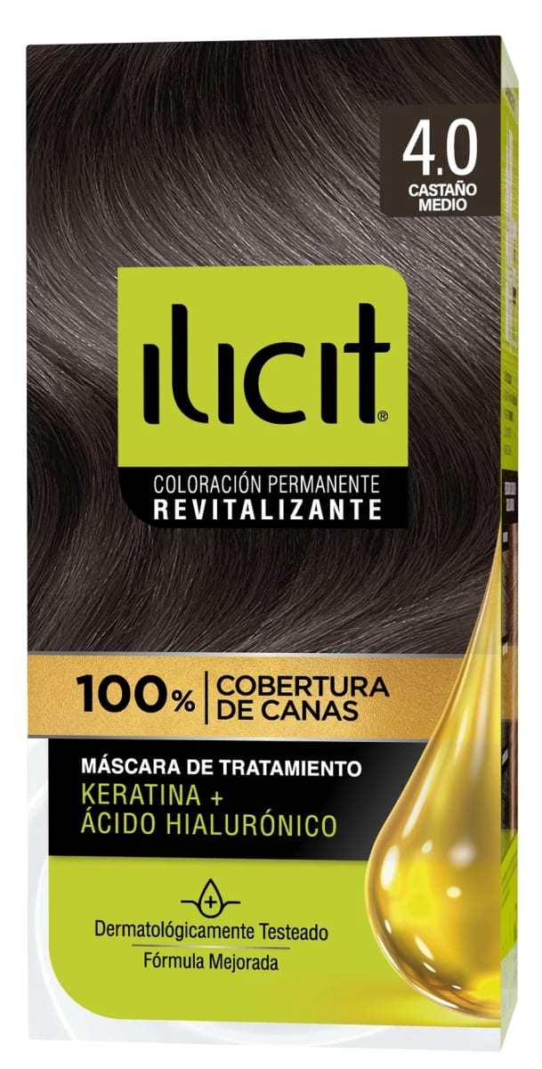 ILICIT TINTURA CAPILAR KERATINA + ÁC. HIALURÓNICO 4.0 CASTAÑO MEDIO1
